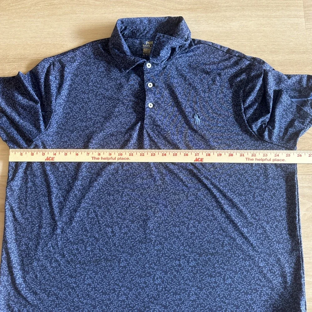 Polo Ralph Lauren Mens XL Polo Shirt Floral Leaves Blue Performance